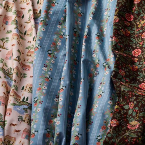 Alternative view of Floral Trellis Stripe Cotton Fabric - Slate