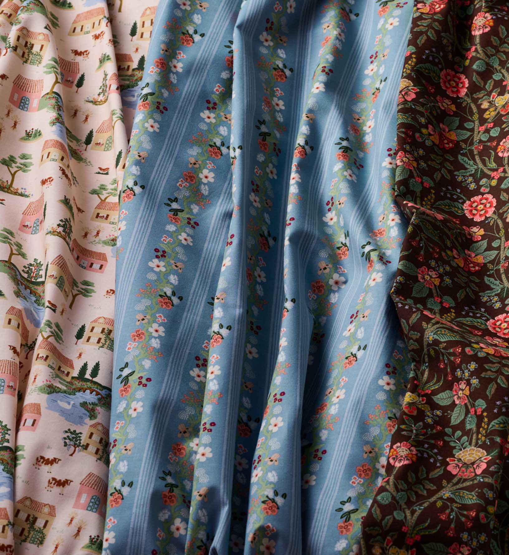 Floral Trellis Stripe Cotton Fabric - Slate - Image 2