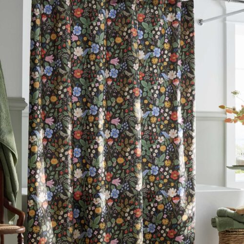 Alternative view of Percale Shower Curtain - Strawberry Fields Black