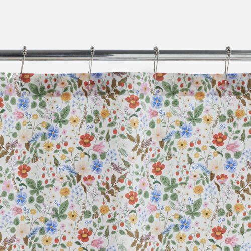 Percale Shower Curtain - Strawberry Fields White