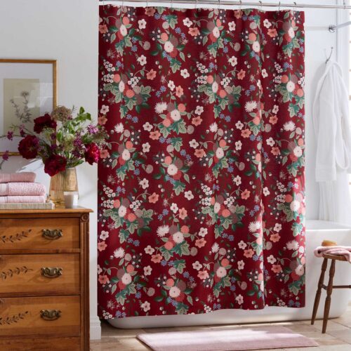Alternative view of Percale Shower Curtain - Dahlia Merlot