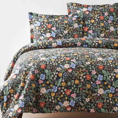 Percale Duvet Cover - Strawberry Fields Black
