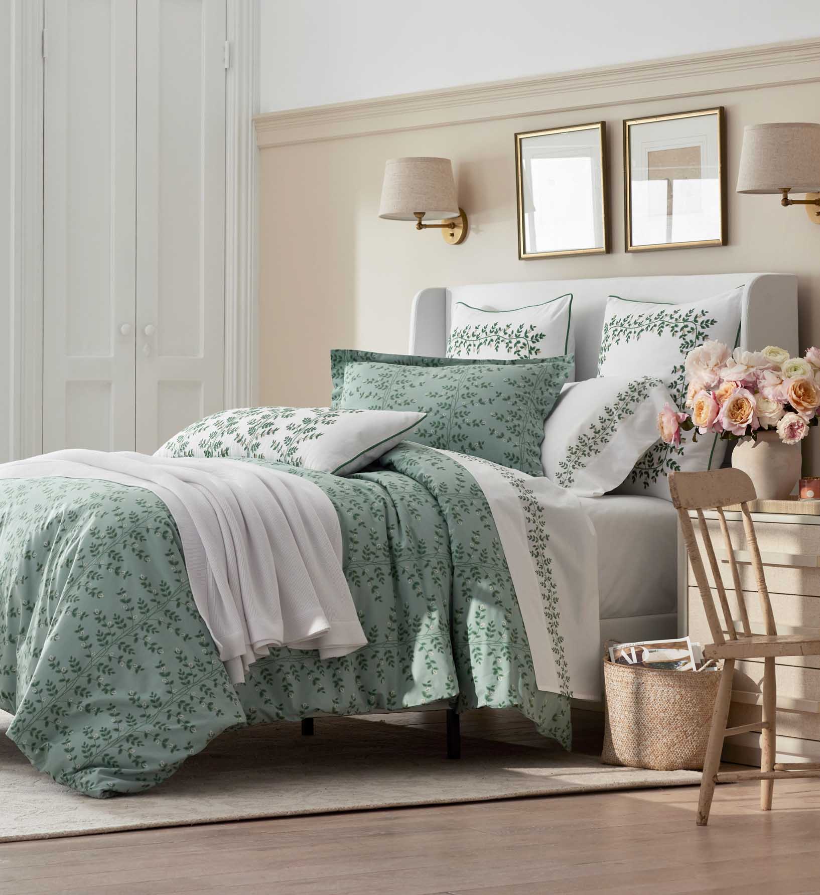 Percale Duvet Cover - Climbing Vines Sage - Image 2