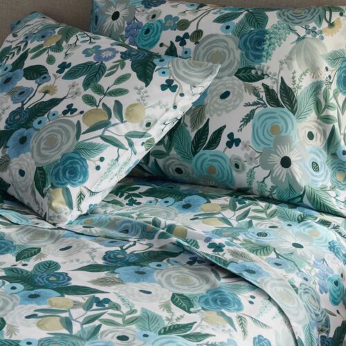 Alternative view of Percale Fitted Sheet - Garden Party Blue