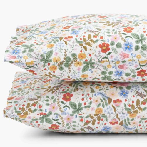Percale Pillowcases - Strawberry Fields White