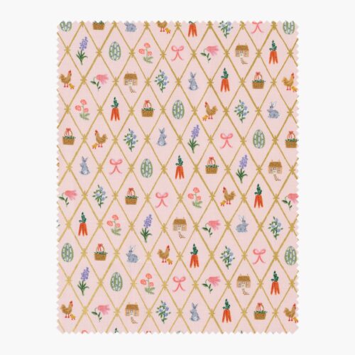 Easter Lattice Cotton Metallic Fabric - Blush