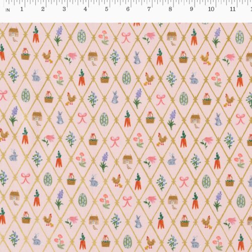 Alternative view of Easter Lattice Cotton Metallic Fabric - Blush