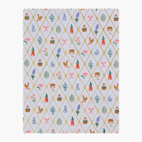 Easter Lattice Cotton Metallic Fabric - Blue