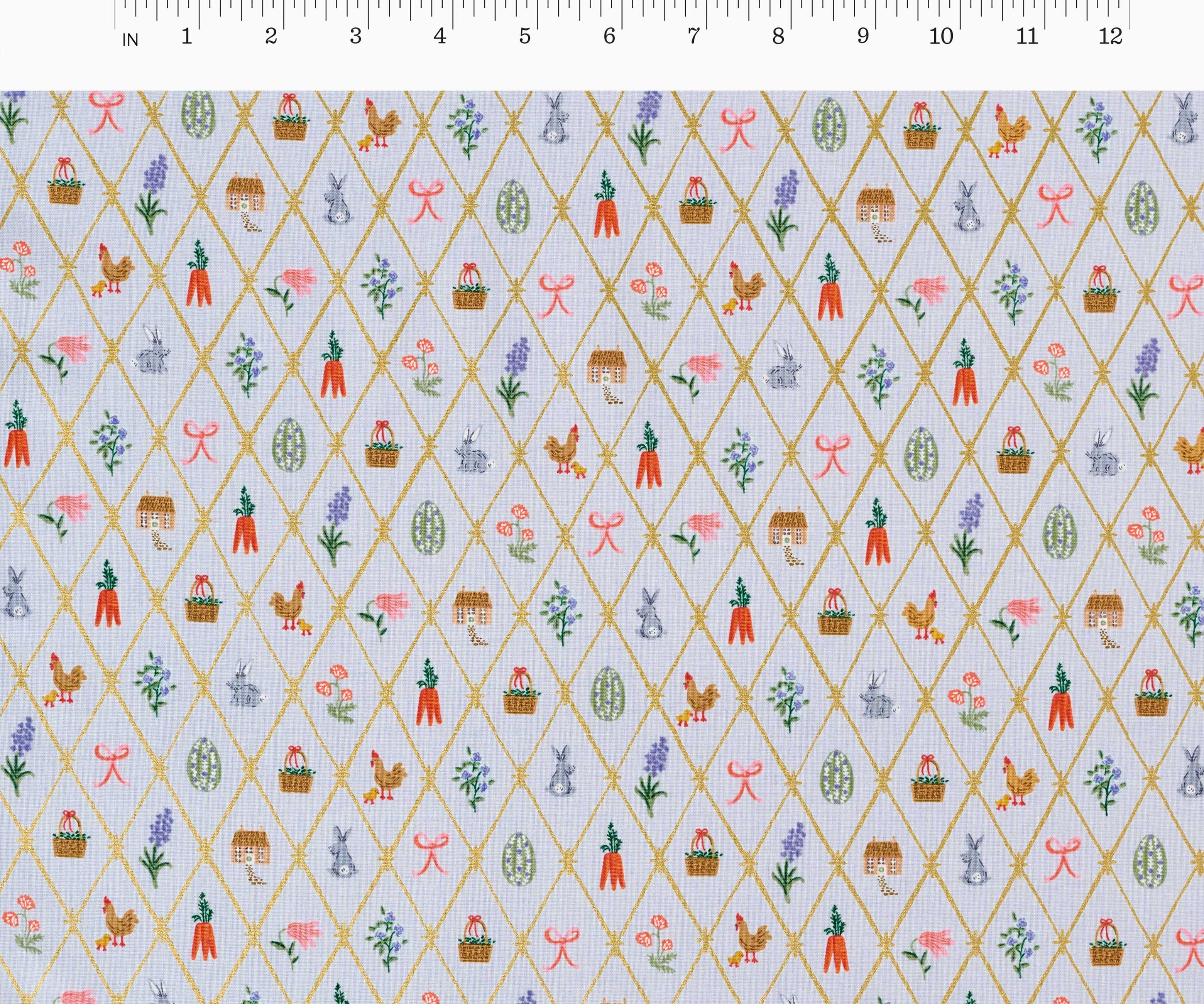 Easter Lattice Cotton Metallic Fabric - Blue - Image 3