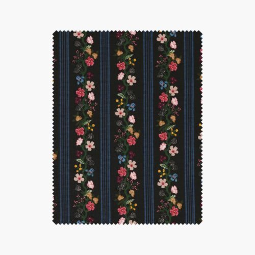 Floral Trellis Stripe Cotton Fabric - Black