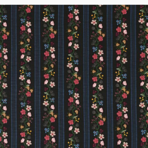 Alternative view of Floral Trellis Stripe Cotton Fabric - Black