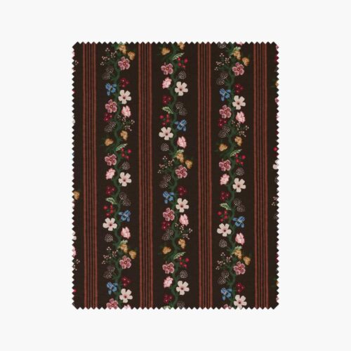 Floral Trellis Stripe Cotton Fabric - Cocoa