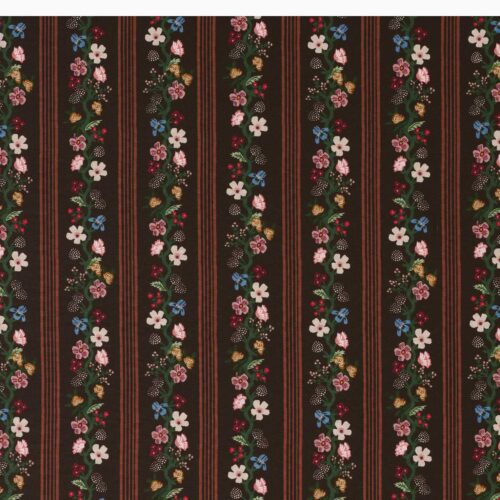 Alternative view of Floral Trellis Stripe Cotton Fabric - Cocoa