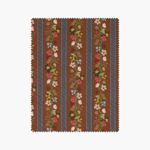 Floral Trellis Stripe Cotton Fabric - Clay
