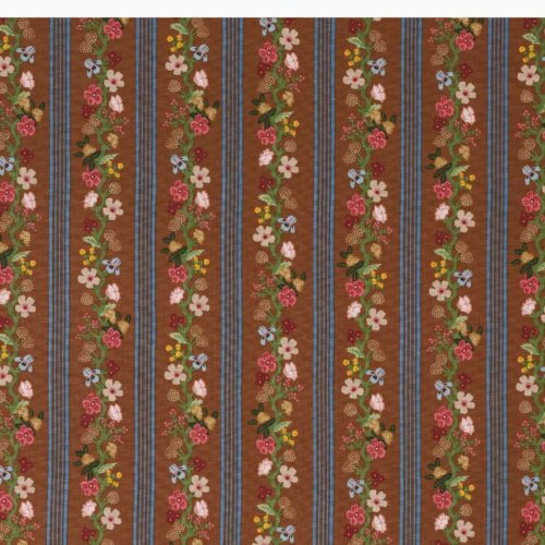 Alternative view of Floral Trellis Stripe Cotton Fabric - Clay