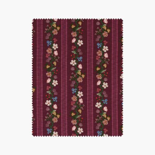 Floral Trellis Stripe Cotton Fabric - Burgundy
