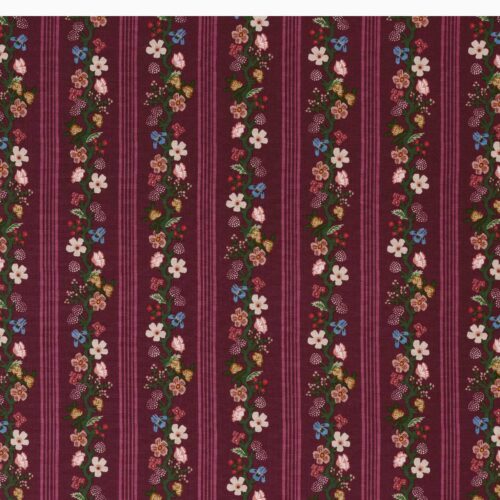 Alternative view of Floral Trellis Stripe Cotton Fabric - Burgundy