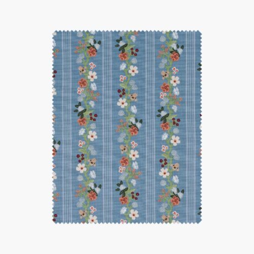Floral Trellis Stripe Cotton Fabric - Slate