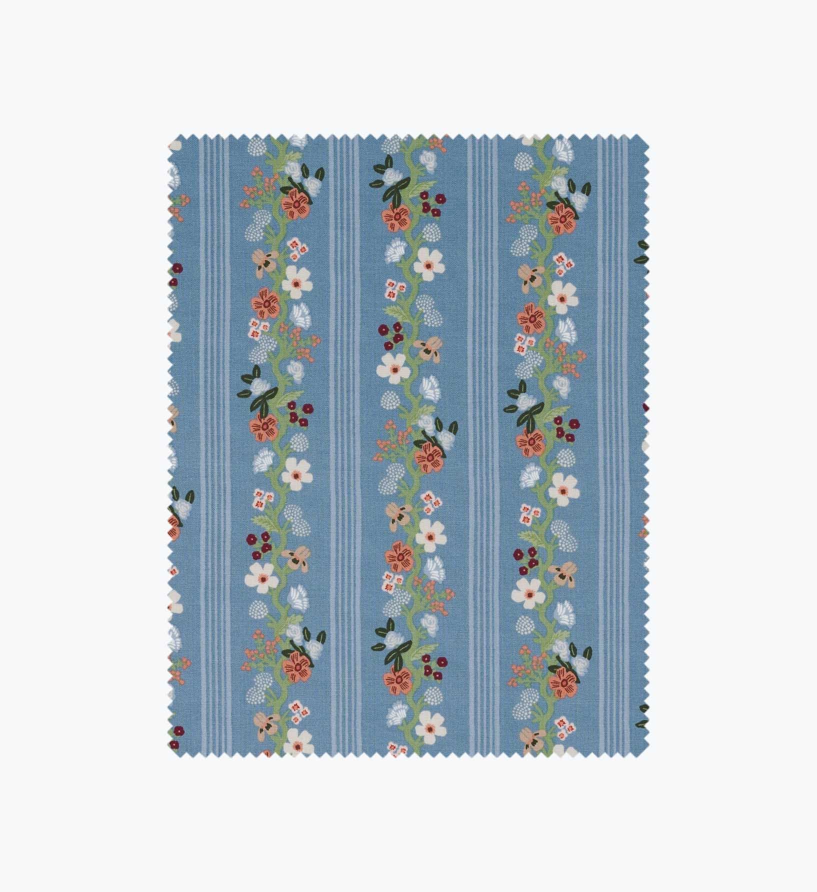 Floral Trellis Stripe Cotton Fabric - Slate