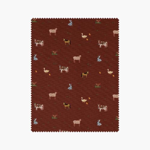 Farm Animals Cotton Fabric - Crimson