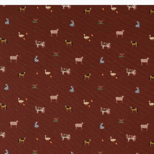 Alternative view of Farm Animals Cotton Fabric - Crimson