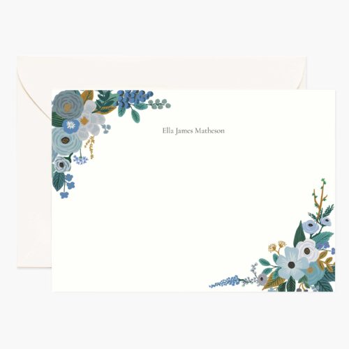 Floral Personalized Stationery  - Garden Party Blue