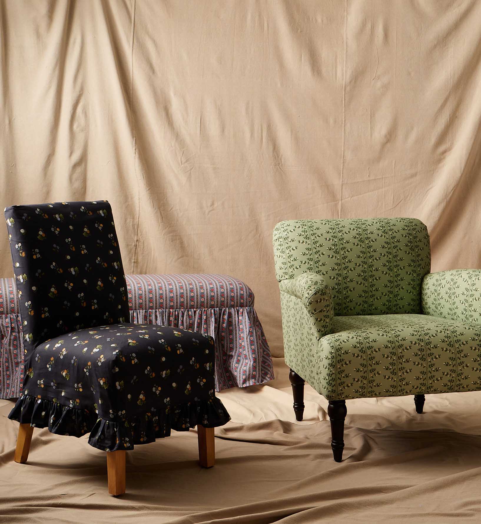 Louise Slipcover Dining Chair - Ditsy Dahlia Navy - Image 2