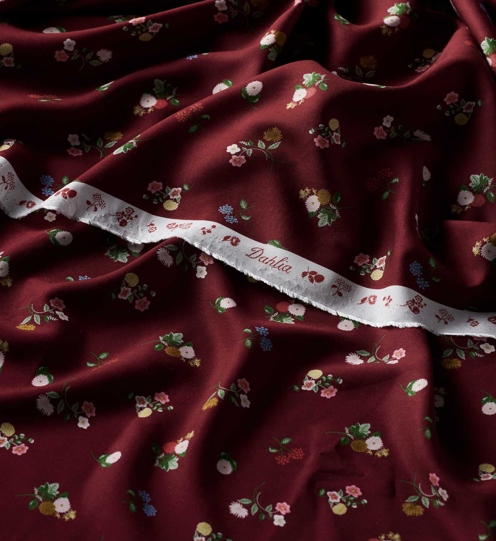 Ditsy Dahlia Rayon Fabric - Burgundy - Image 2