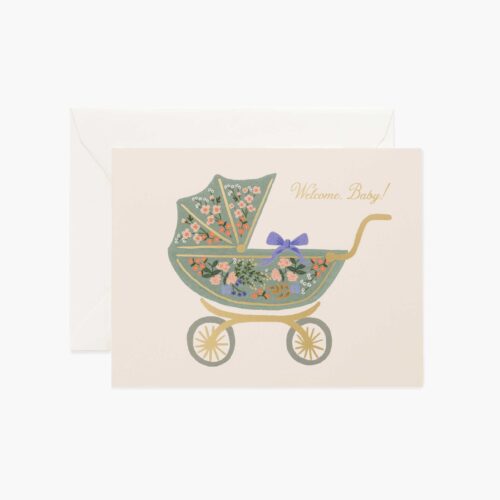 Floral Pram Baby Card - Single Card