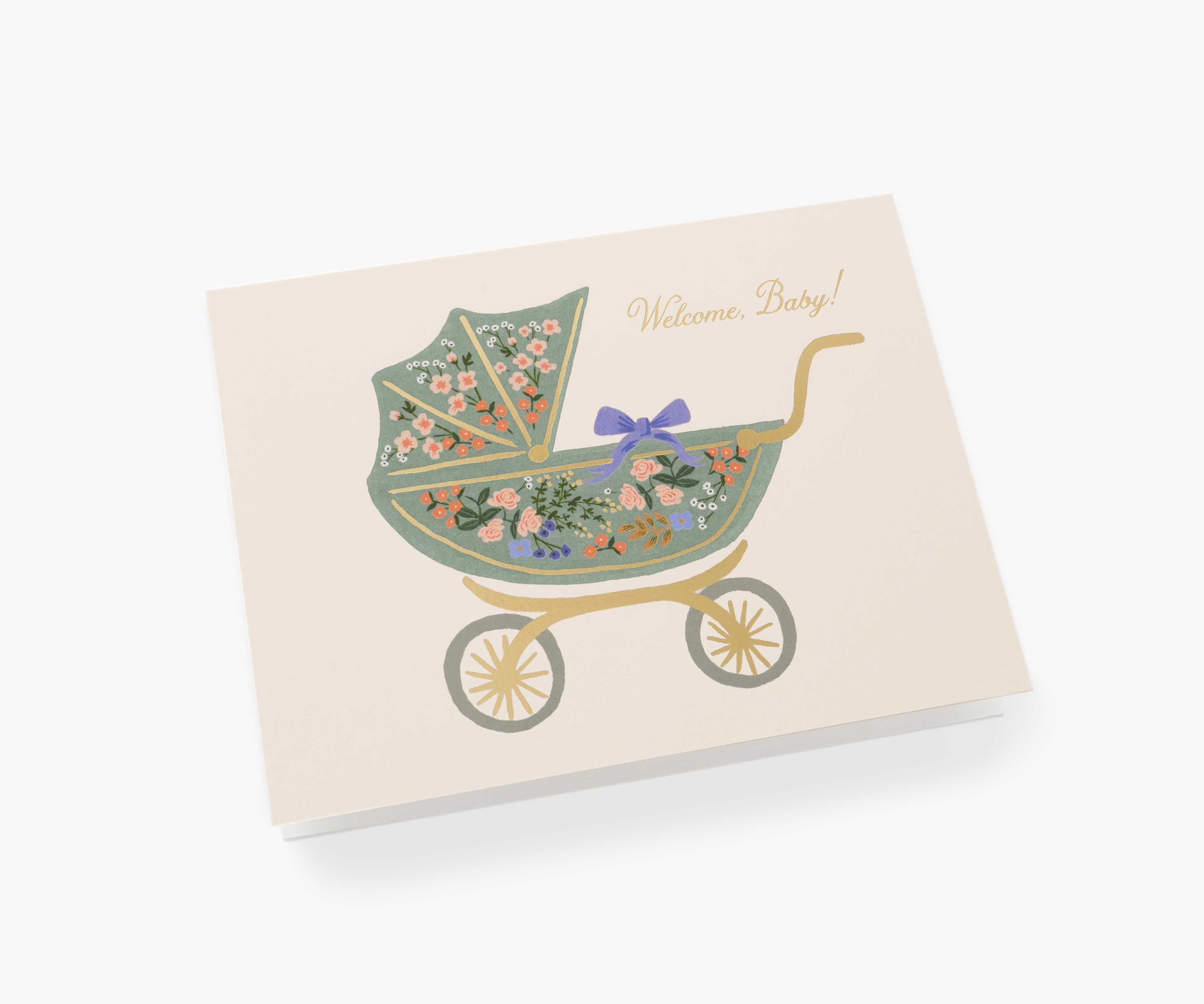 Floral Pram Baby Card - Single Card - Image 2