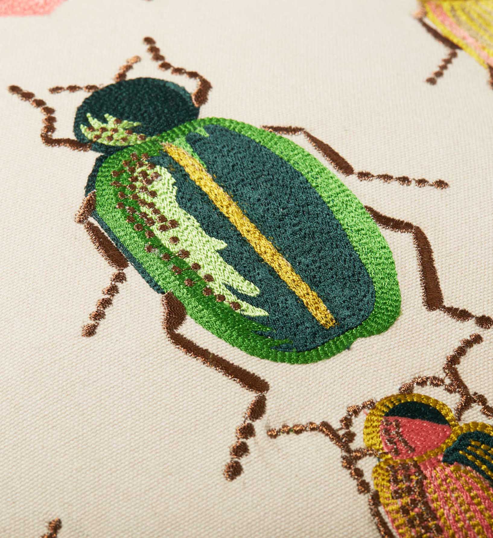 Beetles and Bugs Embroidered Pillow - Natural - Image 3