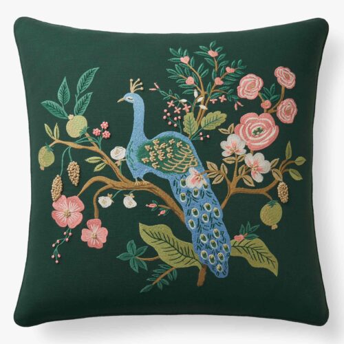 Embroidered Pillow Cover - Peacock Emerald