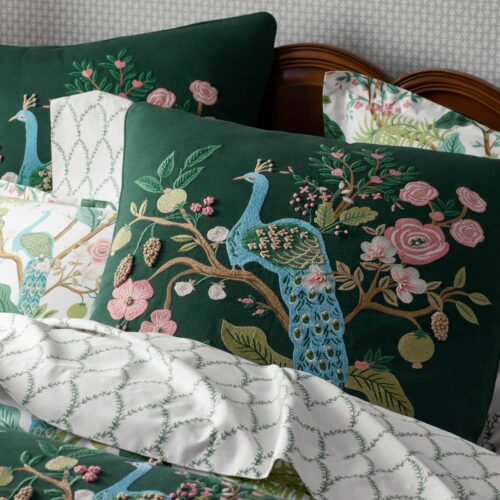 Alternative view of Embroidered Pillow Cover - Peacock Emerald