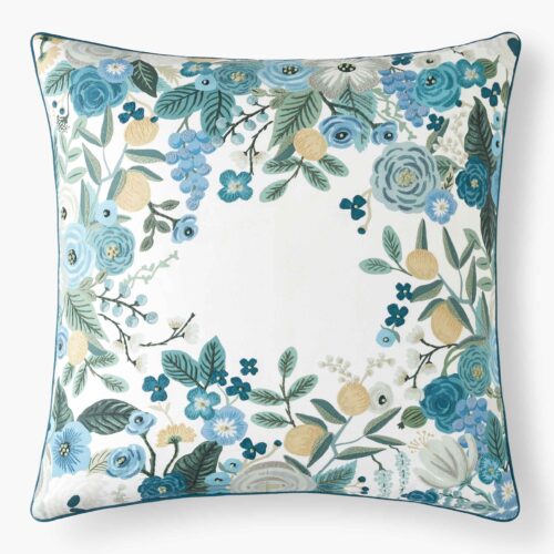 Embroidered Pillow Cover - Garden Party Blue