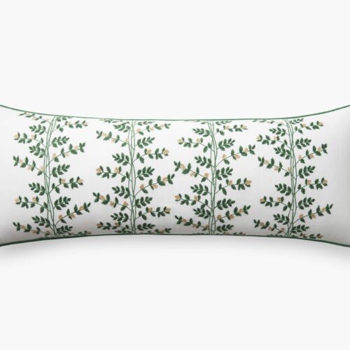 Embroidered Lumbar Pillow Cover - Climbing Vines White