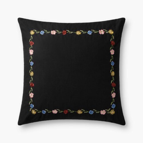 Curio Border Embroidered Pillow - Black
