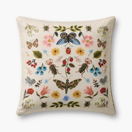 Curio Garden Embroidered Pillow - White