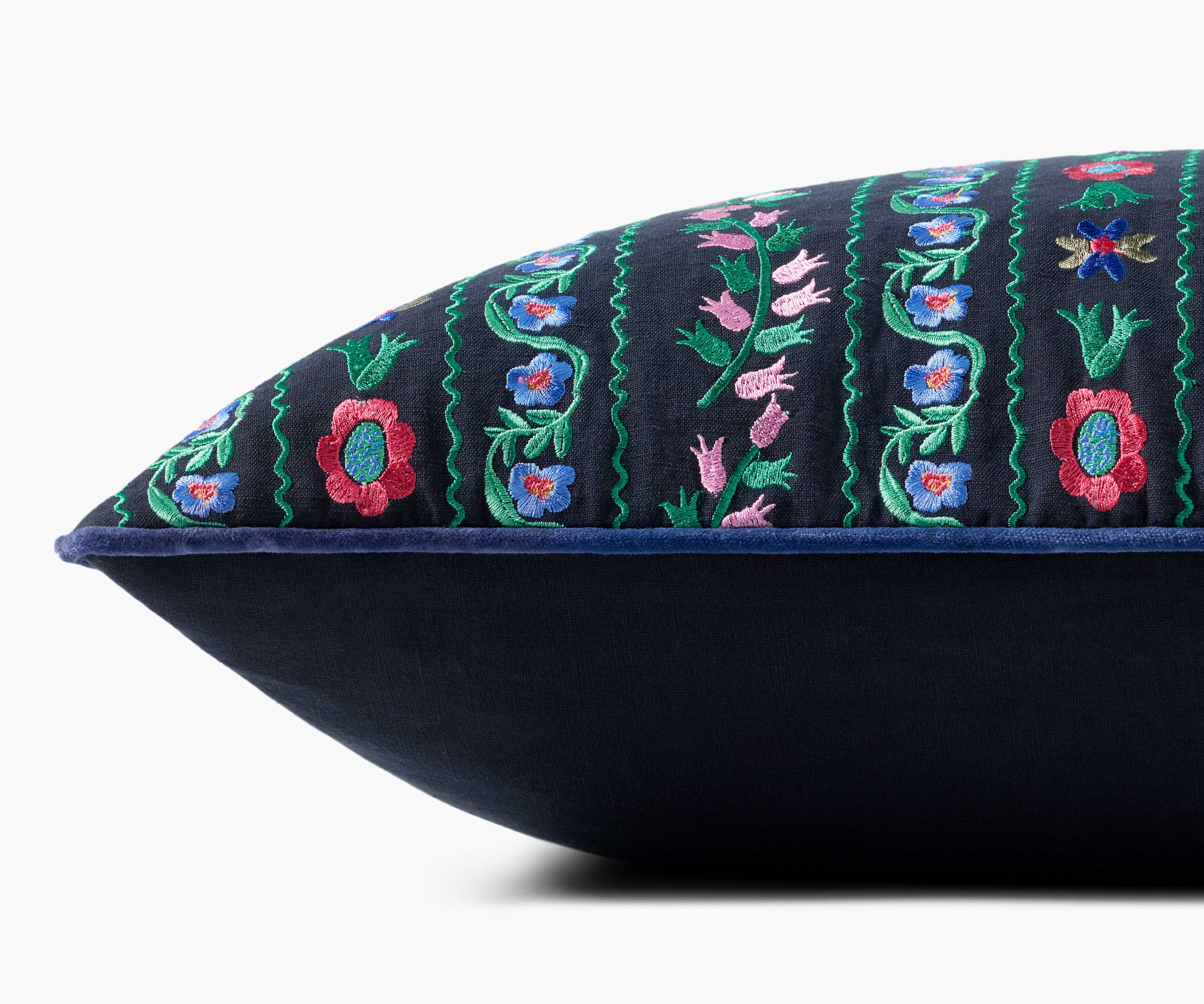 Delphine Embroidered Pillow - Navy - Image 3