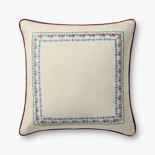 Delphine Border Embroidered Pillow - Cream