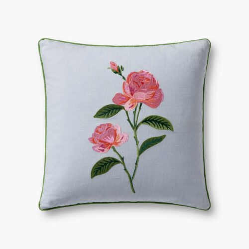 Garden Rose Embroidered Pillow - Blue