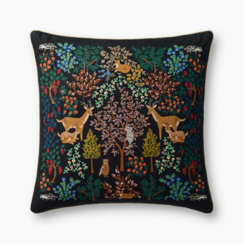 Woodland Forest Embroidered Pillow - Charcoal