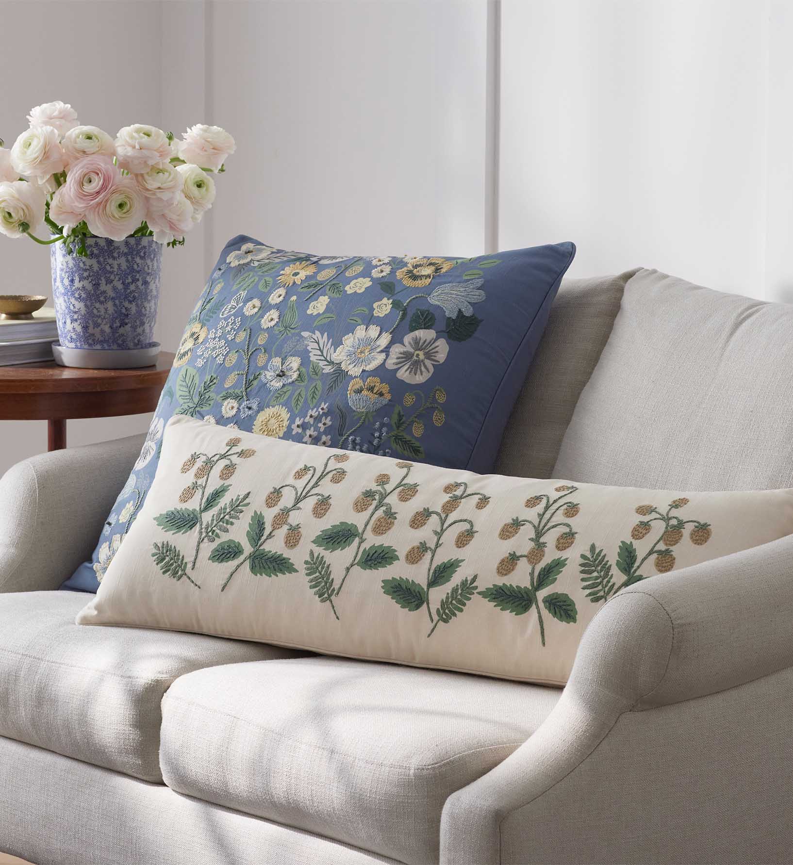 Embroidered Lumbar Pillow Cover - Strawberry Fields - Image 7