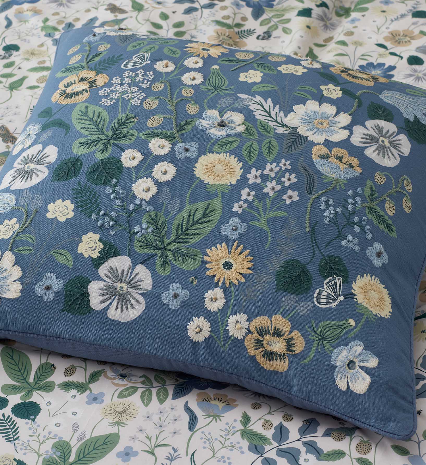 Embroidered Pillow Cover - Strawberry Fields Green - Image 2