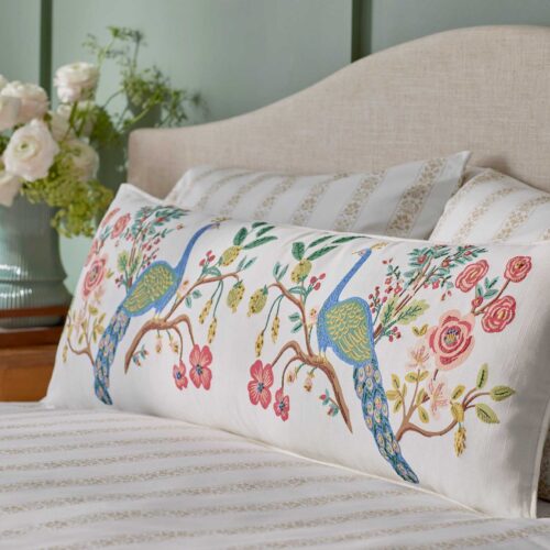 Alternative view of Embroidered Lumbar Pillow Cover - Peacock Ivory