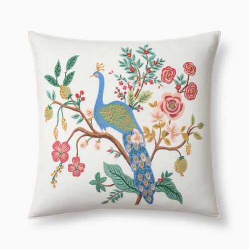 Embroidered Pillow Cover - Peacock Ivory