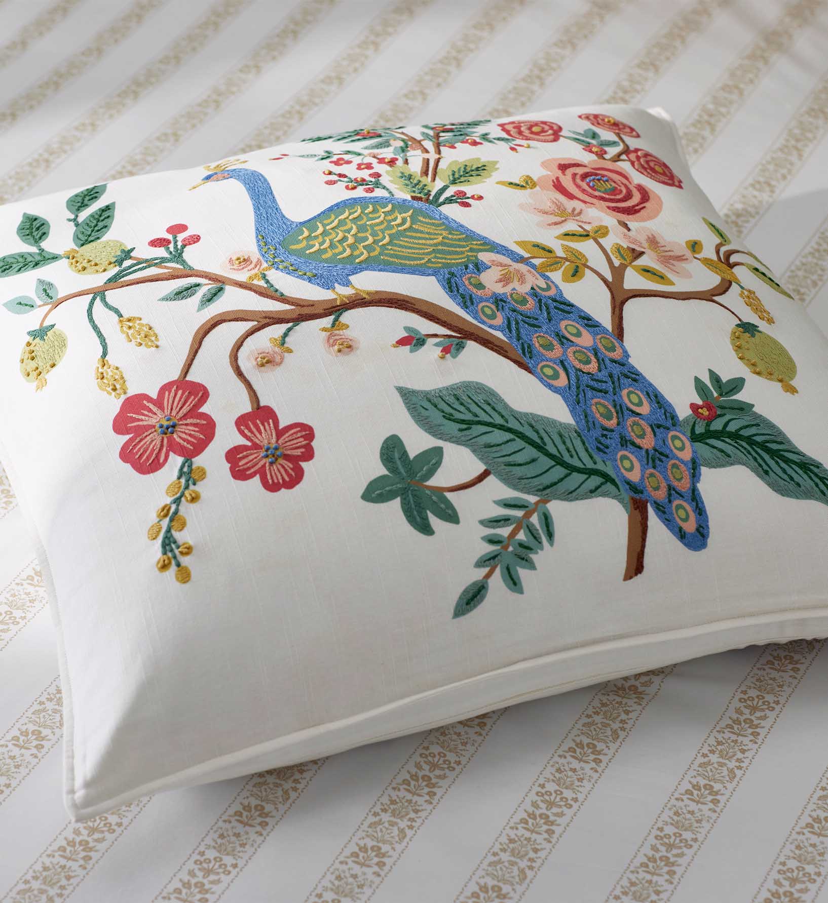 Embroidered Pillow Cover - Peacock Ivory - Image 4