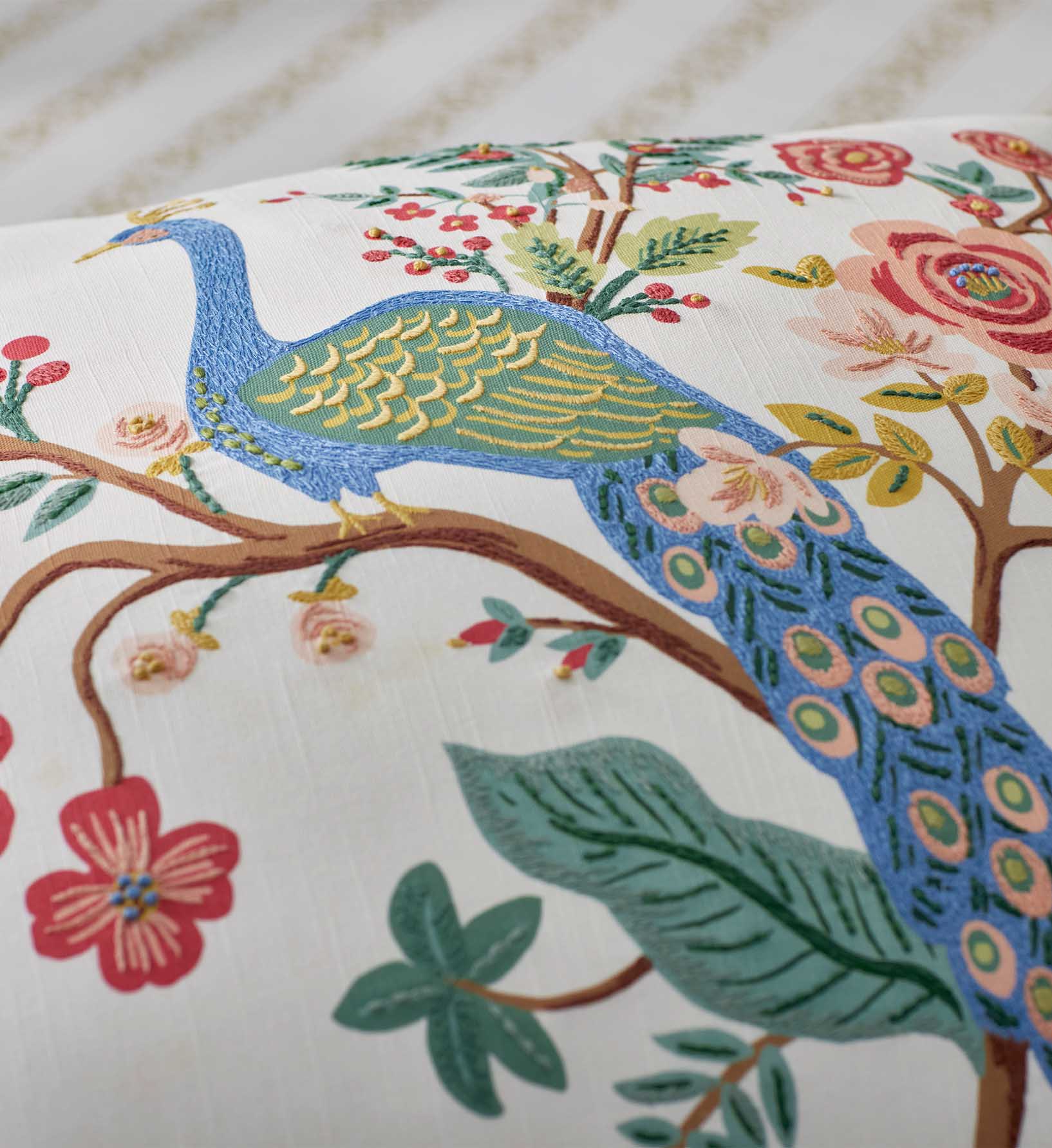 Embroidered Pillow Cover - Peacock Ivory - Image 3