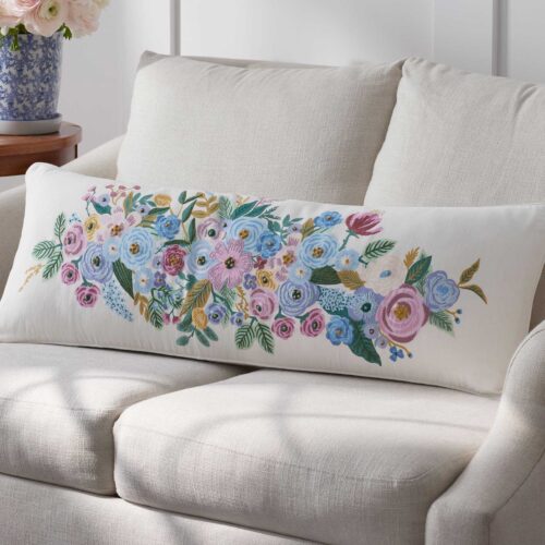 Alternative view of Embroidered Lumbar Pillow Cover - Garden Party Ivory