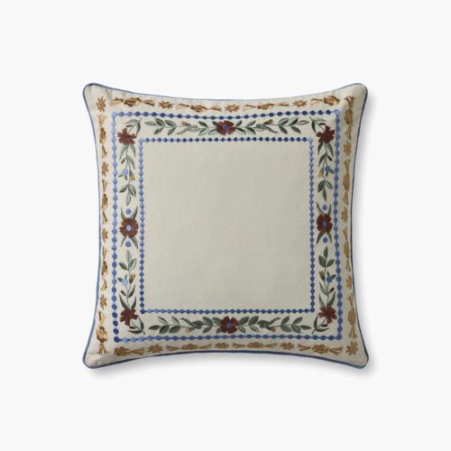 Aster Border Embroidered Pillow - Ivory