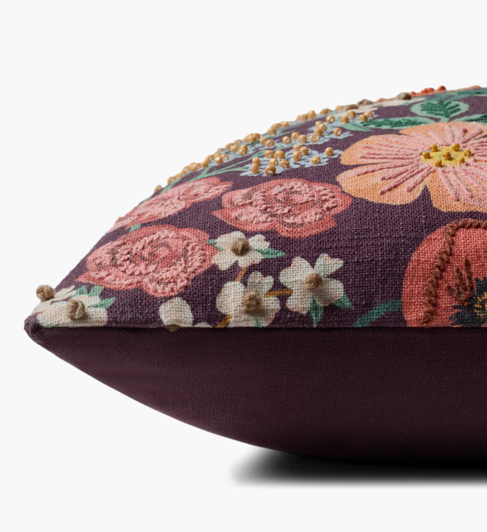 Burgundy Blossom Embroidered Pillow - Burgundy - Image 4